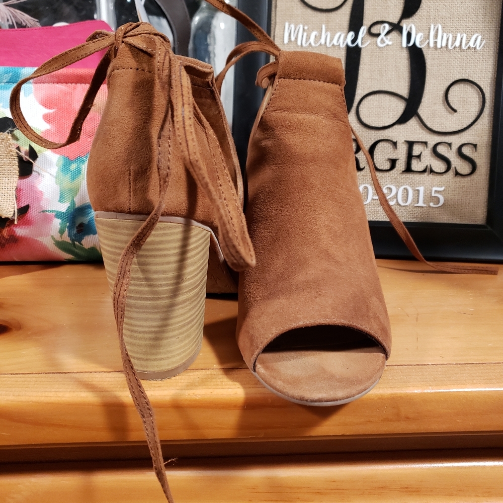 Suede, lace up booties